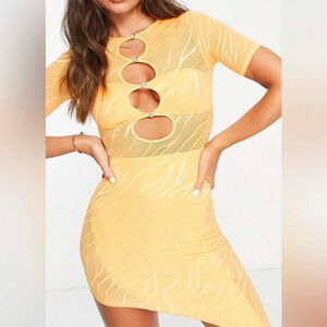 Orange asymmetrical midi dress with cut outs